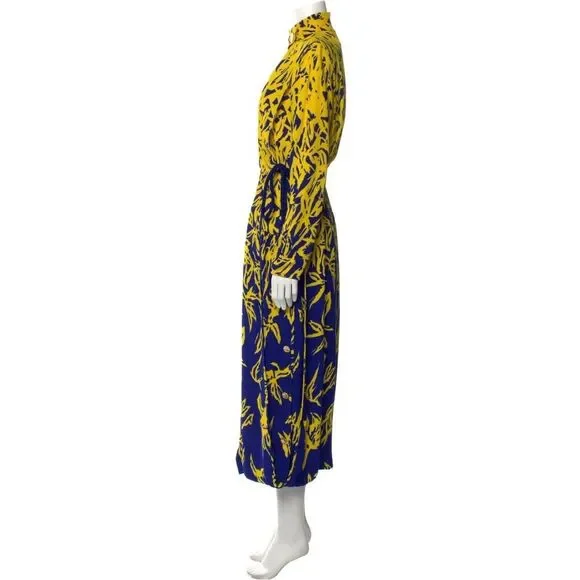 NWT. $1390 Proenza Schouler Degrade Floral Long Sleeve Dress Sz 2 yellow blue